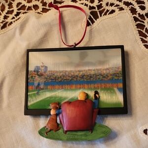 Football Fan Ornament with Red Chair and Black Frame